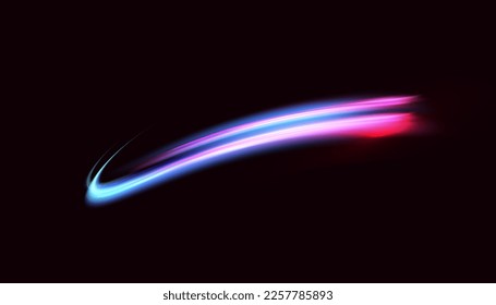 Vector illustration of dynamic light sources on a dark background. High speed in night abstraction. Abstract light swirl. Light track effect. For web design, game design. PNG vector