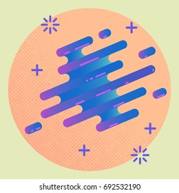 Vector illustration of dynamic rounded rectangle shape with retro geometrical elements. Minimalistic logo or background design. Neon colored abstract vector shapes.