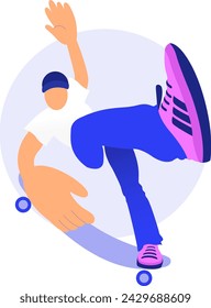 Vector illustration of a dynamic skater in mid-trick with a casual outfit 