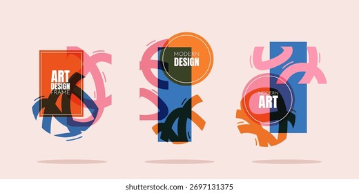Vector illustration. Dynamic stylish frames. Linear graphic elements for design invitations, gift cards, flyers, web banners, covers. Scandinavian geometric style. Modern art style lines and shapes 
