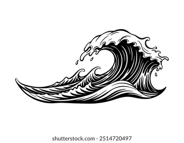 Vector illustration of dynamic water waves with fluid curves, perfect for designs or backgrounds.