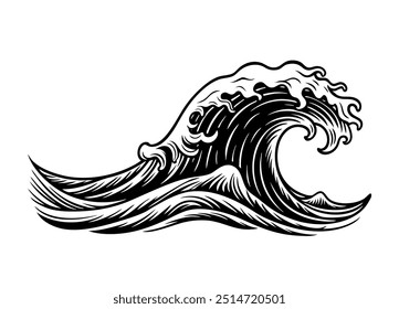 Vector illustration of dynamic water waves with fluid curves, perfect for designs or backgrounds.