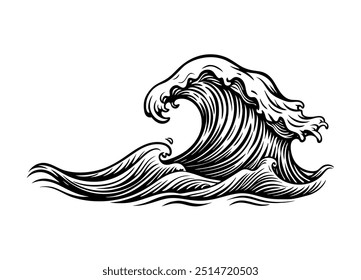 Vector illustration of dynamic water waves with fluid curves, perfect for designs or backgrounds.