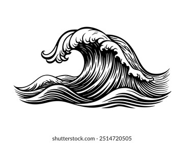 Vector illustration of dynamic water waves with fluid curves, perfect for designs or backgrounds.
