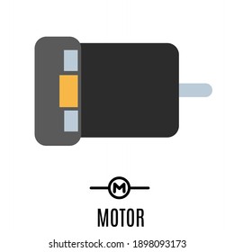 vector illustration of dynamo, electric motor with symbols and names.  Illustration for Electronics.  Simple flat minimalist design.