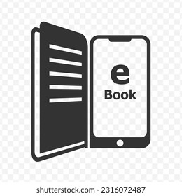 Vector illustration of e book icon in dark color and transparent background(PNG).