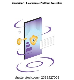 Vector illustration E- commerce Platform Protection and cyber security concept template