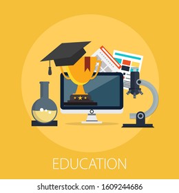 Vector illustration of e learning and online education concept with "education" online education, e-learning and learning icon.