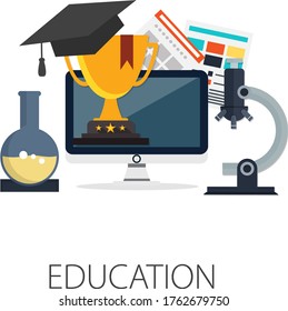 Vector illustration of e learning & online education concept with "education" online education, e-learning and learning icon.