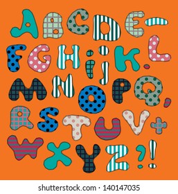 Vector illustration. Each letter embroidered in a pattern / Colorful letters
