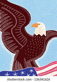 Vector illustration of an eagle above the flag of USA