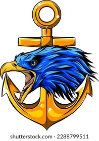 vector illustration of Eagle with Anchor on white background. digital draw