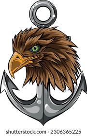 vector illustration of Eagle with Anchor on white background. digital draw