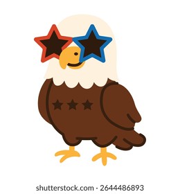 Vector Illustration of Eagle Character With Glasses With United States Accent, Independence Day