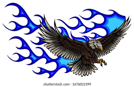 vector illustration of Eagle with Flame blue