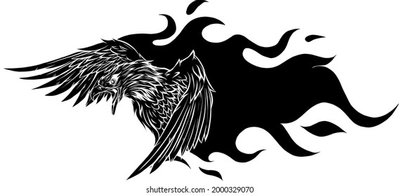 vector illustration of eagle with flames design