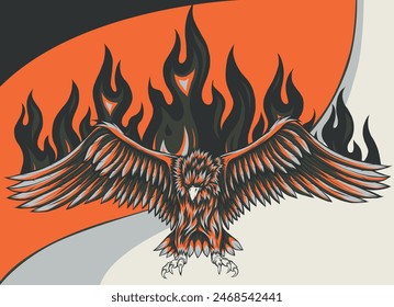 vector illustration of eagle with flames design