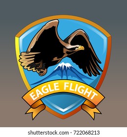 Vector illustration, eagle flight and mountain emblem
