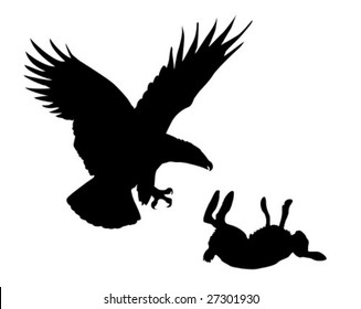 vector illustration eagle and hare on white background