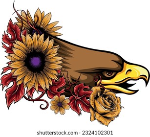 vector illustration of eagle head with flower