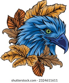 vector illustration of eagle head with leaves