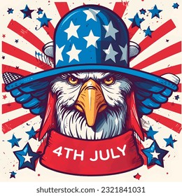Vector illustration of an eagle for independence day wearing a USA flag hat EPS10