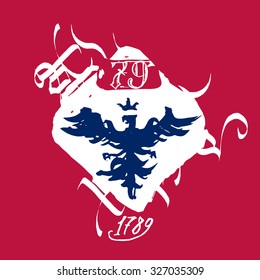 Vector illustration with eagle, lettering and calligraphy design elements.