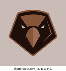 Vector illustration of eagle mascot design. brown color. concept of gaming logo. view of head.