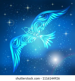 Vector illustration of an eagle in the night sky. Freedom. Independence Day. 4th of July.