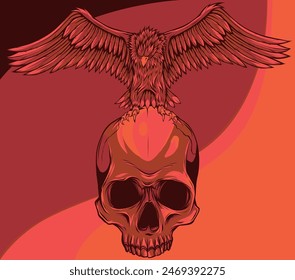 vector illustration of eagle on human skull
