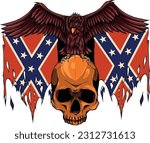 vector illustration of Eagle on Skull with confederate flag