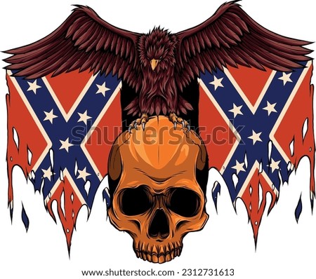 vector illustration of Eagle on Skull with confederate flag Foto stock © 