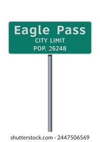 Vector illustration of the Eagle Pass (Texas) City Limit green road sign on metallic pole
