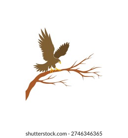 vector illustration of an eagle perched on a tree branch