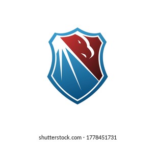 A vector illustration of Eagle and Shield Logo sign  in blue and red color combo