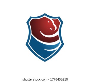 A vector illustration of Eagle and Shield logo sign in blue and red color combo