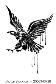 Vector illustration of eagle silhouette with texture and paint splatters.