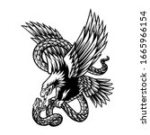 Vector illustration of eagle and snake battle