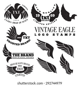 Vector illustration of eagle wing vintage logo label stamps.