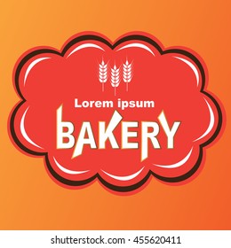 Vector illustration of ear of barley or wheat on orange background. Bakery logo. Label of bakery products 