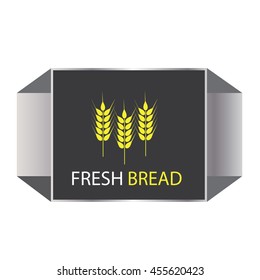 Vector illustration of ear of barley or wheat on gray background. Agriculture logo. Label of organic and fresh bread