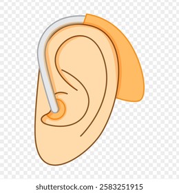Vector illustration of ear with hearing aid on transparent background