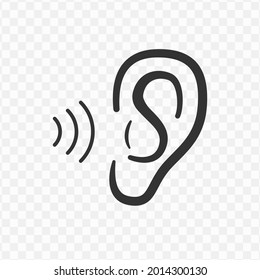 Vector illustration of ear icon in dark color and transparent background(png)