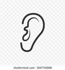 Vector illustration of ear icon in dark color and transparent background(png).