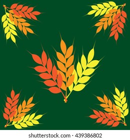 Vector illustration of ear of wheat on green background