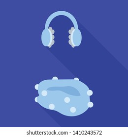 Vector illustration of earmuff and scarf symbol. Set of earmuff and blue  vector icon for stock.