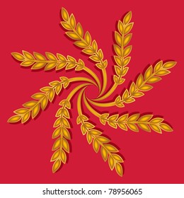 vector illustration of ears of wheat on red background