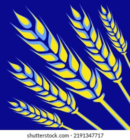  Vector illustration of ears of wheat in yellow and blue colors. Symbolizing the complexity of Ukraine's grain export.