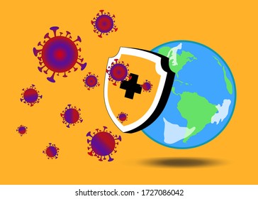 vector illustration of the earth against the corona covid-19 virus. Earth is in danger. Earth is struggling. Don't be afraid of Corona. Save the Earth. Save life. Fight against the corona