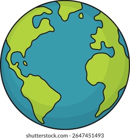 Ilustração vetorial da Terra com contornos arrojados e cores vibrantes, mostrando continentes e oceanos em um estilo simplificado